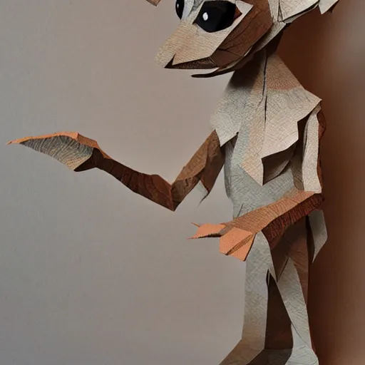 Image similar to cut paper sculpture of dobby the house elf