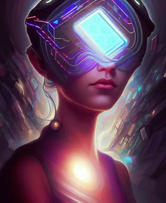 Image similar to a whirlwind of souls rushing inside the metaverse, hologram, half body, neurochip, shaved temple, piercing, jewelry, android, cyborg, cyberpunk face, by loish, d & d, fantasy, intricate, elegant, highly detailed, colorful, digital painting, artstation, concept art, art by artgerm and greg rutkowski and alphonse mucha