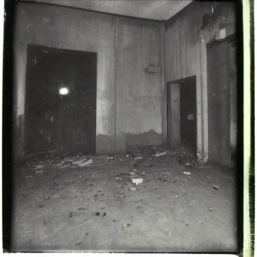 Image similar to a tall dark shadowy figure with eyes standing in the corner of the basement of an industrial building, abandoned, creepy, grainy, eerie, terrifying, horrorifiying, old polaroid, expired film,