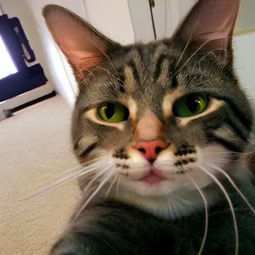 Prompt: hyper realistic cat taking a selfie