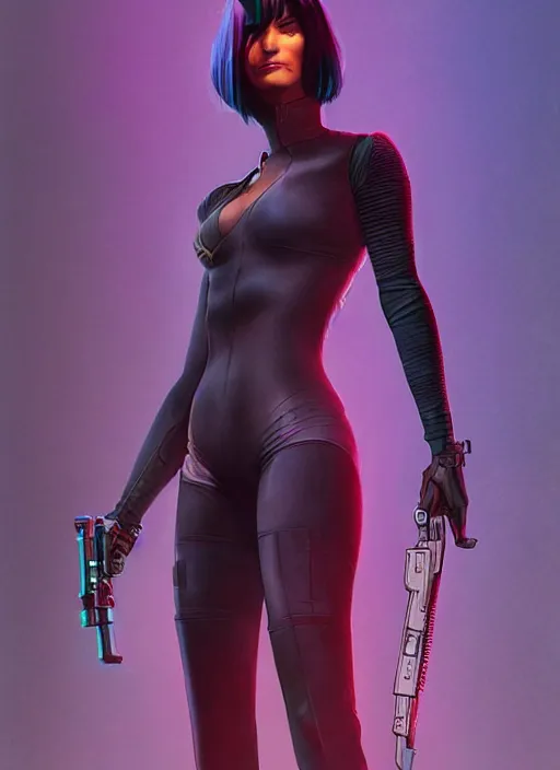 Image similar to cyberpunk hitwoman. portrait by mœbius and will eisner and gil elvgren and pixar. realistic proportions. cyberpunk 2 0 7 7, apex, blade runner 2 0 4 9 concept art. cel shading. attractive face. thick lines.