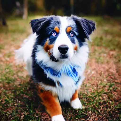 Image similar to photo of an Australian Shepherd with cool blue eyes, award winning photography