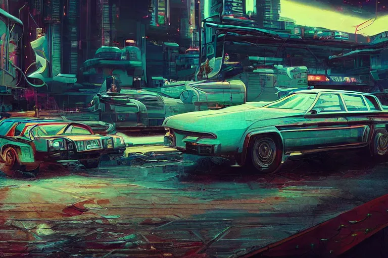 Prompt: cyberpunk synthwave an old soviet car pobeda in the soviet yard, intricate, elegant, concept art, smooth, sharp, focus, futuristic, cgsociety, in the style of artstation