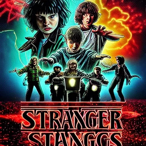 Image similar to A experimental art of two people, one a demon and the other a human, fighting each other with swords. Stranger Things by Cory Arcangel energetic