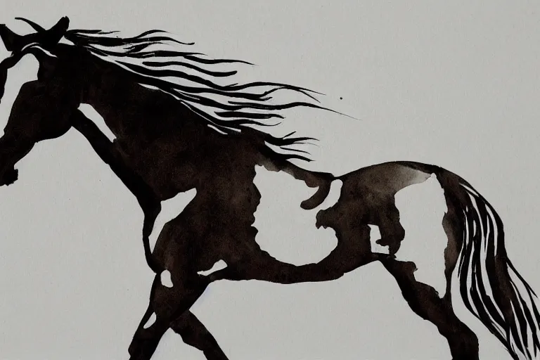 Image similar to serene horse, ink aribrush painting on white background