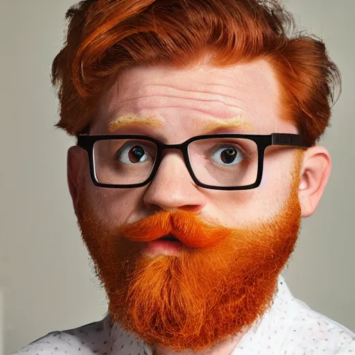 Prompt: ginger bearded with glasses, muppet