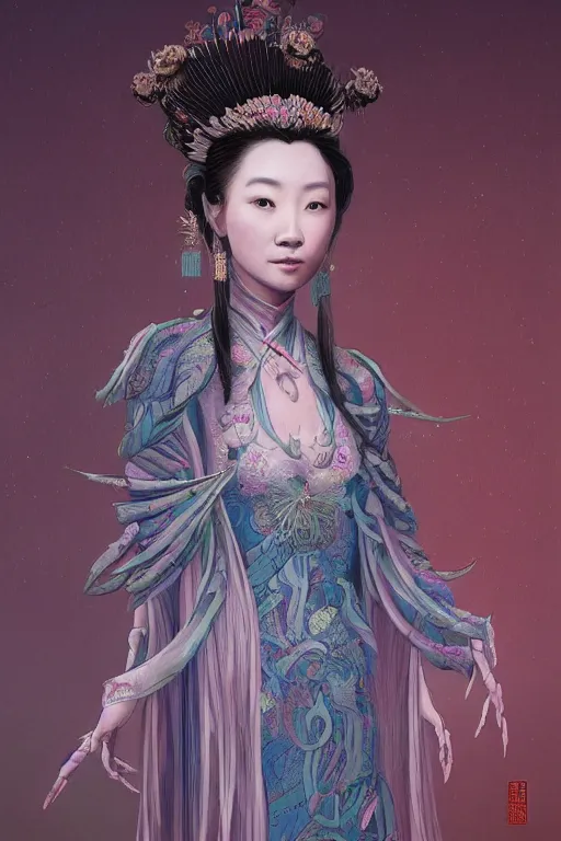 Image similar to a chinese princess in a dress with long hairs, art by James Jean and Wayne Barlowe, high detail, cinematic, cgsociety 8k