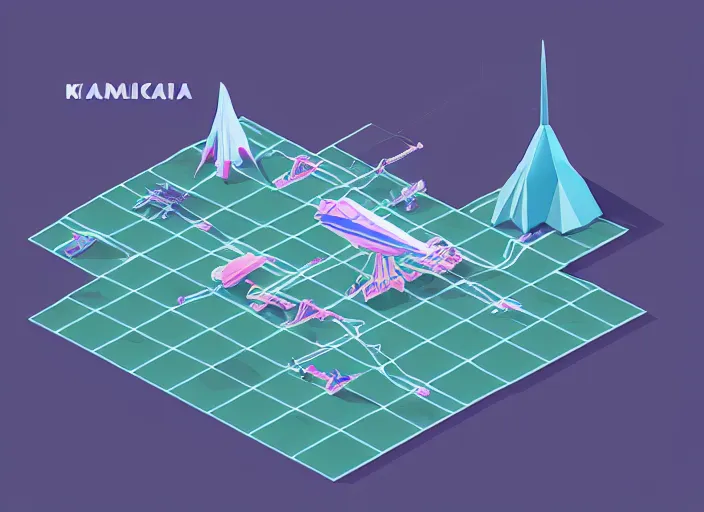 Image similar to aliens visiting kamchatka isometric aerial lowpoly