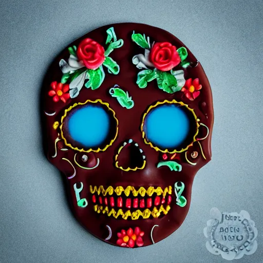 Image similar to “sugar skull in chocolate, studio lighting, 3D”