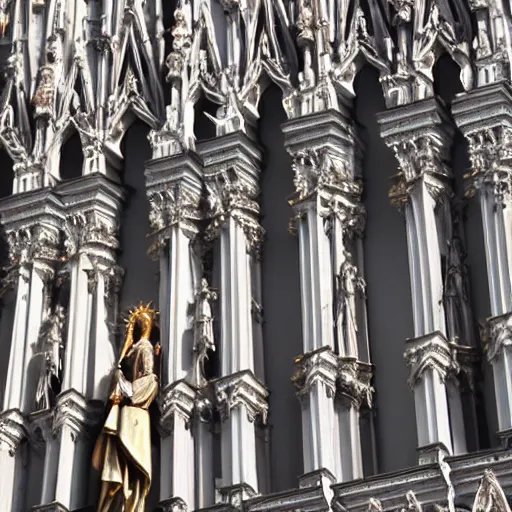 Prompt: the holy mother statue on top of the milan cathedral