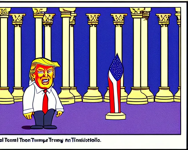 Image similar to donald trump in mathemagic land, in the style of disney, golden ratio, roman pillars, greek architecture, aesops fables, instructional cartoon movie