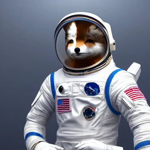 Prompt: a 3 d render of an astronaut in space holding a fox wearing lipstick