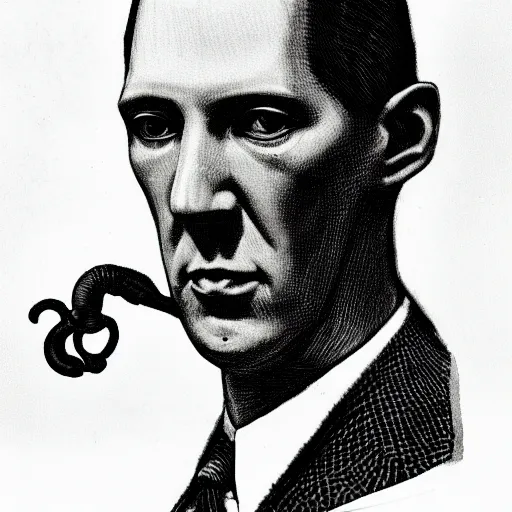 Prompt: h p lovecraft posing for a camera, holding up an eye during an photoshoot for his early 2 0 0 0's techno album, coloring reminiscent of the 2 0 0 0 s, artstation, detailed