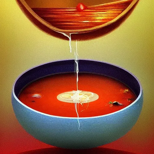 Image similar to a bowl of soup that is also a portal to another dimension, digital art, trending on artstation, magical