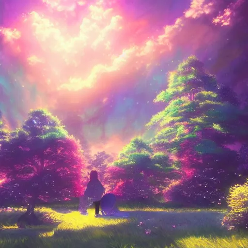 Image similar to a heavenly dream view from the interior of my cozy dream world filled with color from a Makoto Shinkai oil on canvas inspired pixiv dreamy scenery art majestic fantasy scenery fantasy pixiv scenery art inspired by magical fantasy exterior illumination of awe and wonderful magical lantern world