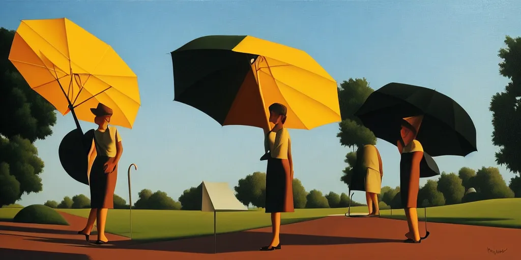 Prompt: umbrellas, summer evening, kenton nelson