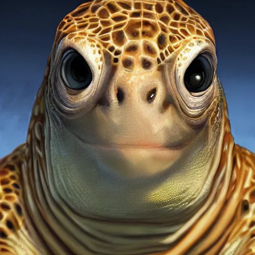 Prompt: zoomed in portrait of a hyper realistic mitch mcconnell as an anthropomorphic turtle, painted by greg rutkowski, artgerm, beautiful lighting, masterpiece, epic, 4 k