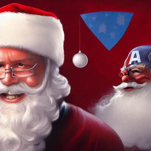 Image similar to Santa Claus is Captain America, hyperdetailed, artstation, cgsociety, 8k