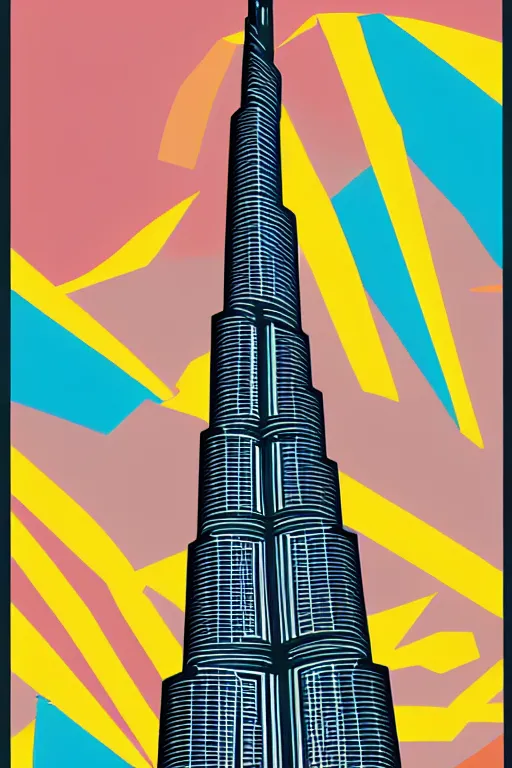 Prompt: minimalist boho style art of colorful burj khalifa, illustration, vector art