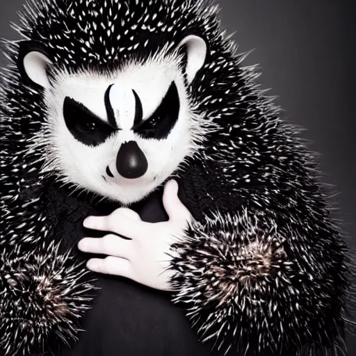 Image similar to black metal hedgehog with corpse paint, studio photography