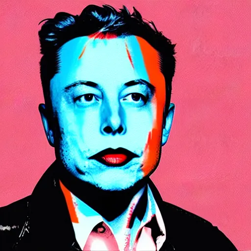 Prompt: the portrait of depressed, miserable, sorrow elon musk feeling pessimistic, colorful pop art, modern art, by andy warhol