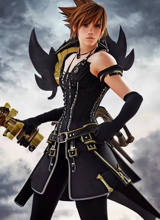 Image similar to Emma Watson as a kingdom hearts character, square enix painted official artwork, intricate, highly detailed, epic, awesome, dramatic lighting, patterns