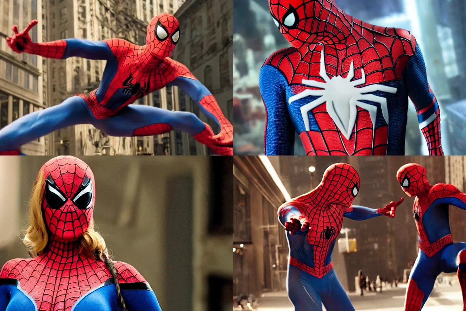 Image similar to a still of kate upton as spiderman in the film spider - man 2, high definition, high detail