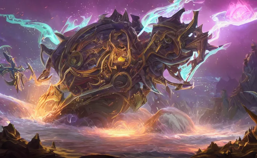 Prompt: mysterious metallic object dropped in the middle of a river, fantasy, whimsical, horror, league of legends splash art, heroes of the storm splash art, hearthstone splash art, world of warcraft splash art, overwatch splash art, art by artgerm, art by alphonse mucha, intricately detailed, highly detailed, trending on artstation, 4 k, wallpaper