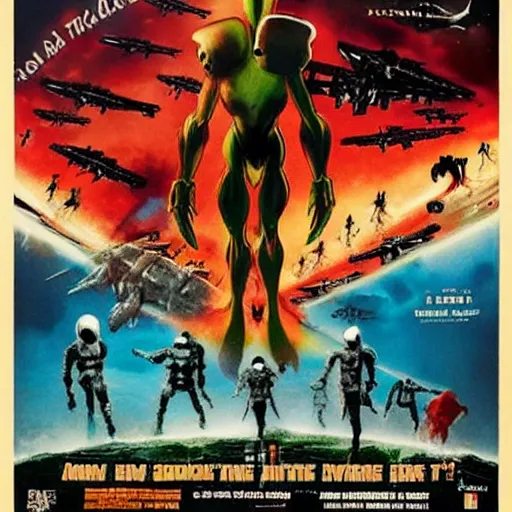 Image similar to epic movie poster of an alien invasion