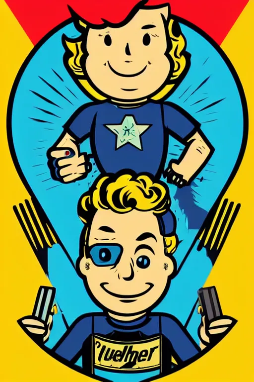 Image similar to fallout 7 6 retro futurist illustration art by butcher billy, sticker, colorful, illustration, highly detailed, simple, smooth and clean vector curves, no jagged lines, vector art, smooth andy warhol style