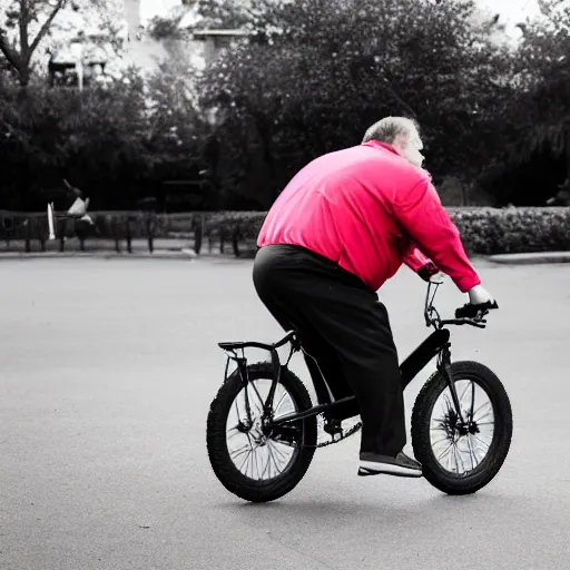 Prompt: 5 0 0 pound man riding a tiny bike, dslr photo,