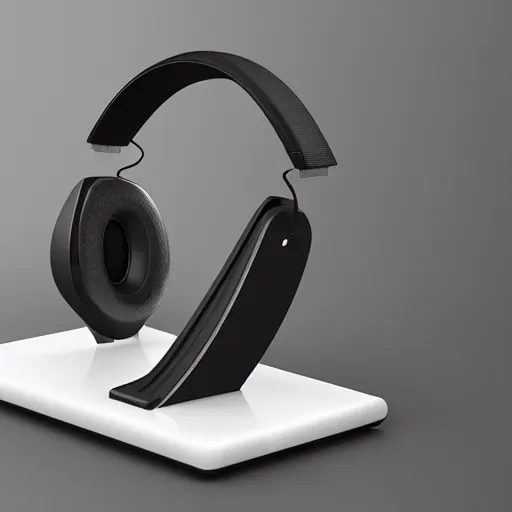 Image similar to wireless headphone stand, futuristic, techno, cyberpunk, product design, render, cute, swag, geometric, fun, iconic, concept