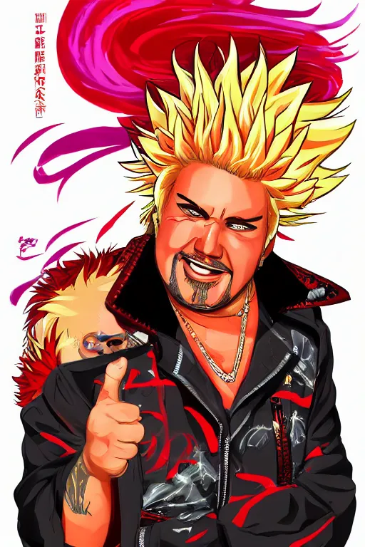 Image similar to Guy Fieri as a Genshin Impact character, digital illustration, dynamic portrait, detailed illustration artstation cgsociety