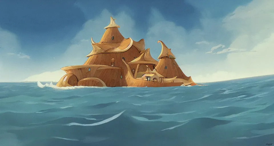 Image similar to giant seashell house in the ocean, by laika, ralph mcquarrie, in the style of zelda windwaker