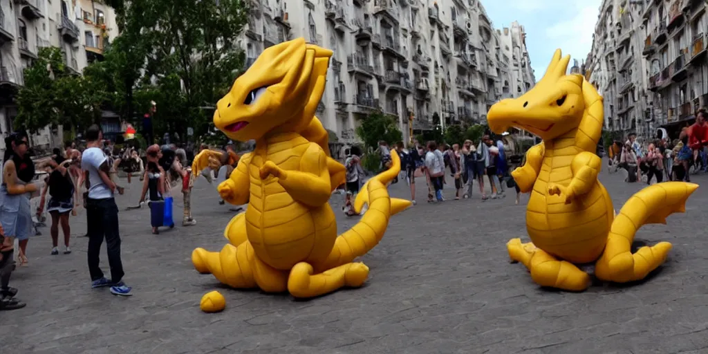 Image similar to Dragonite Pokemon visits Madrid,