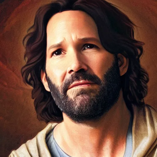 Image similar to paul rudd as jesus, masterpiece art