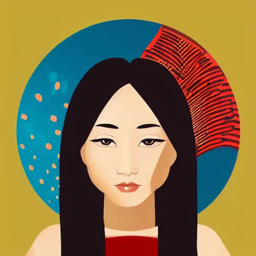 Image similar to portrait of asian looking girl in iconography style