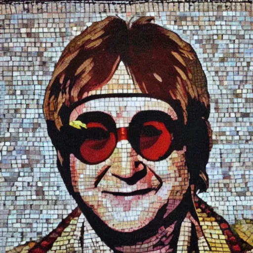 Image similar to elton john lennon in the ancient zeugma, but as an mosaic art. many small stones and nice level of details