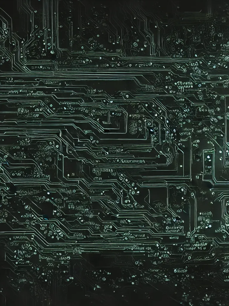 Prompt: big technology, intricate circuit board, cpu, bios chip, led, lcd display, integrated circuits, cmos, capacitors, intricate concept art matte painting, cyberspace, nature grotesque dark