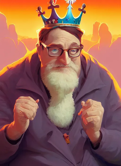 Image similar to detailed digital painting of gaben as king of the internet, nerd nobility, fanart behance hd by jesper ejsing, by rhads, makoto shinkai and lois van baarle, ilya kuvshinov, rossdraws, purple haze, global illumination, sunset, detailed and intricate environment