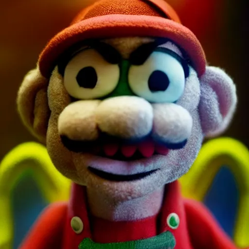 Image similar to A still of Luigi as a muppet, photo real, photographic, photograph, artstation, trending, award winning, epic lighting, featured