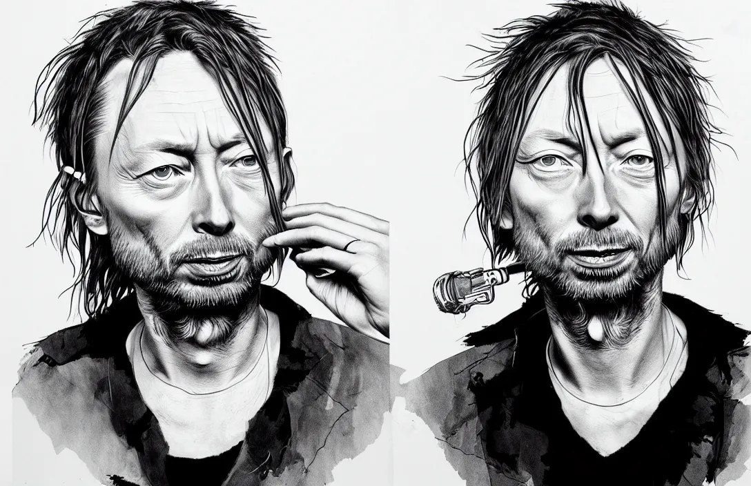 Image similar to thom yorke portrait, in the style of kim jung gi