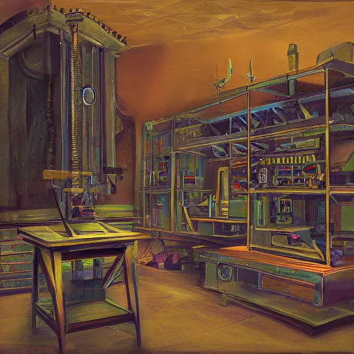 Image similar to occult laboratory detailed, painting, 4 k