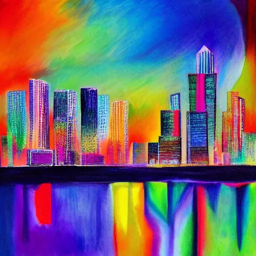 Image similar to colorful painting of miami skyline in the style of henri matiss