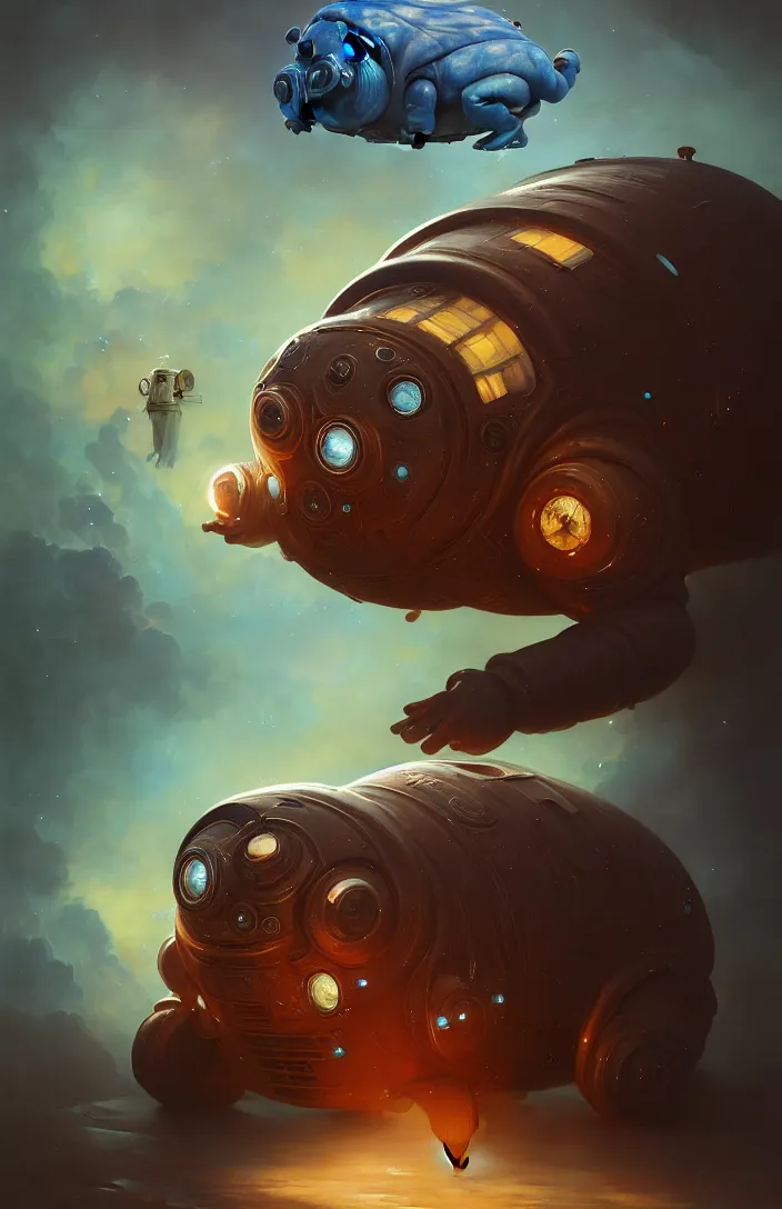 Image similar to a portrait of a tardigrade standing with the tardigrademobile by karol bak, james jean, tom bagshaw, rococo, sharp focus, trending on artstation, cinematic lighting, hyper realism, octane render, 8 k, hyper detailed, vivid, ultra detailed, highly detailed