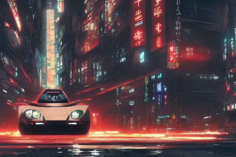 Image similar to akira cyberpunk autozam az - 1 speeding through tokyo at night by greg rutkowski makoto shinkai takashi takeuchi studio ghibli, akihiko yoshida