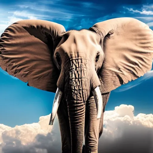Image similar to elephant with angel wings flying through the clouds photo