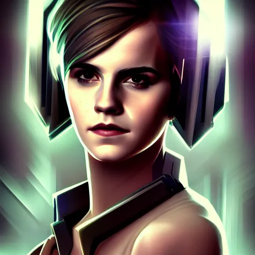 Image similar to Portrait of Emma Watson, cyberpunk style, artstation cgsociety masterpiece