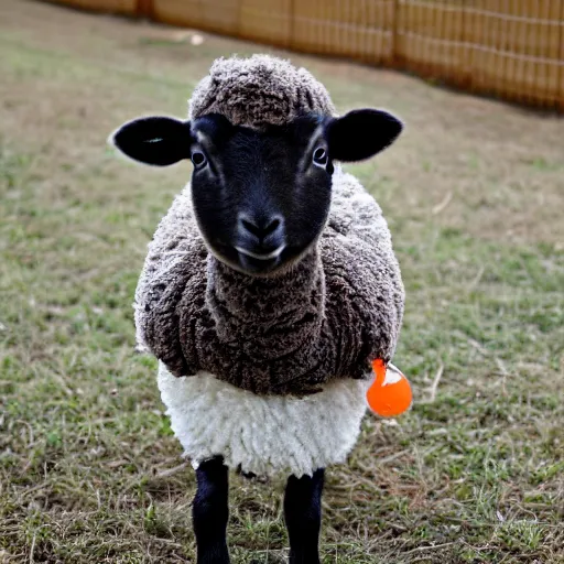 Image similar to cute lamb wearing orange inmate clothes