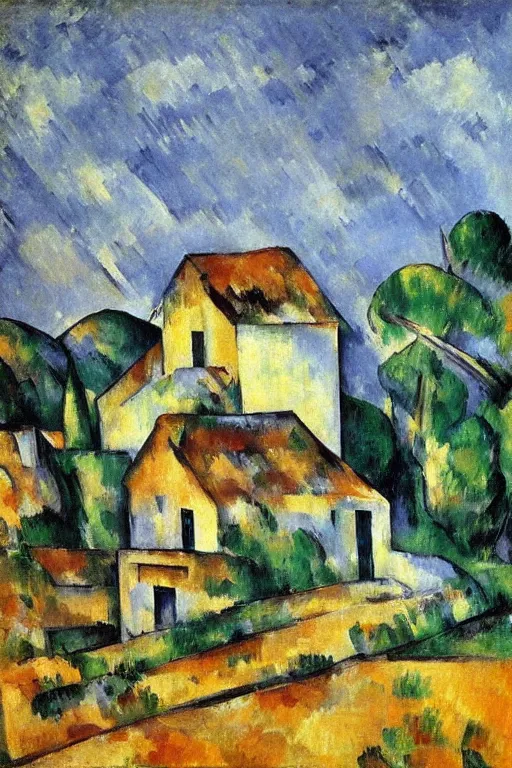 Image similar to a house in the middle of nowhere by paul cezanne